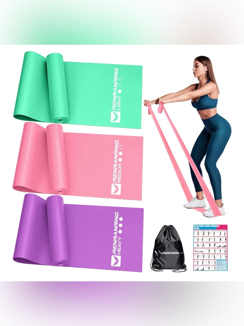 Resistance Loop Bands & Exercise Mats Set - Mint, Pink, Purple